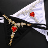 Red Rhinestone Heart Thong Panties/Body Jewelry - jackandjillsonlineshop
