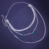 Multi Layer Chain Necklace/Green Crystal/Rhinestone Choker - jackandjillsonlineshop