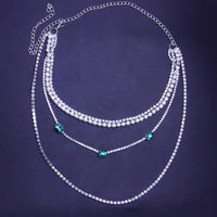 Multi Layer Chain Necklace/Green Crystal/Rhinestone Choker - jackandjillsonlineshop